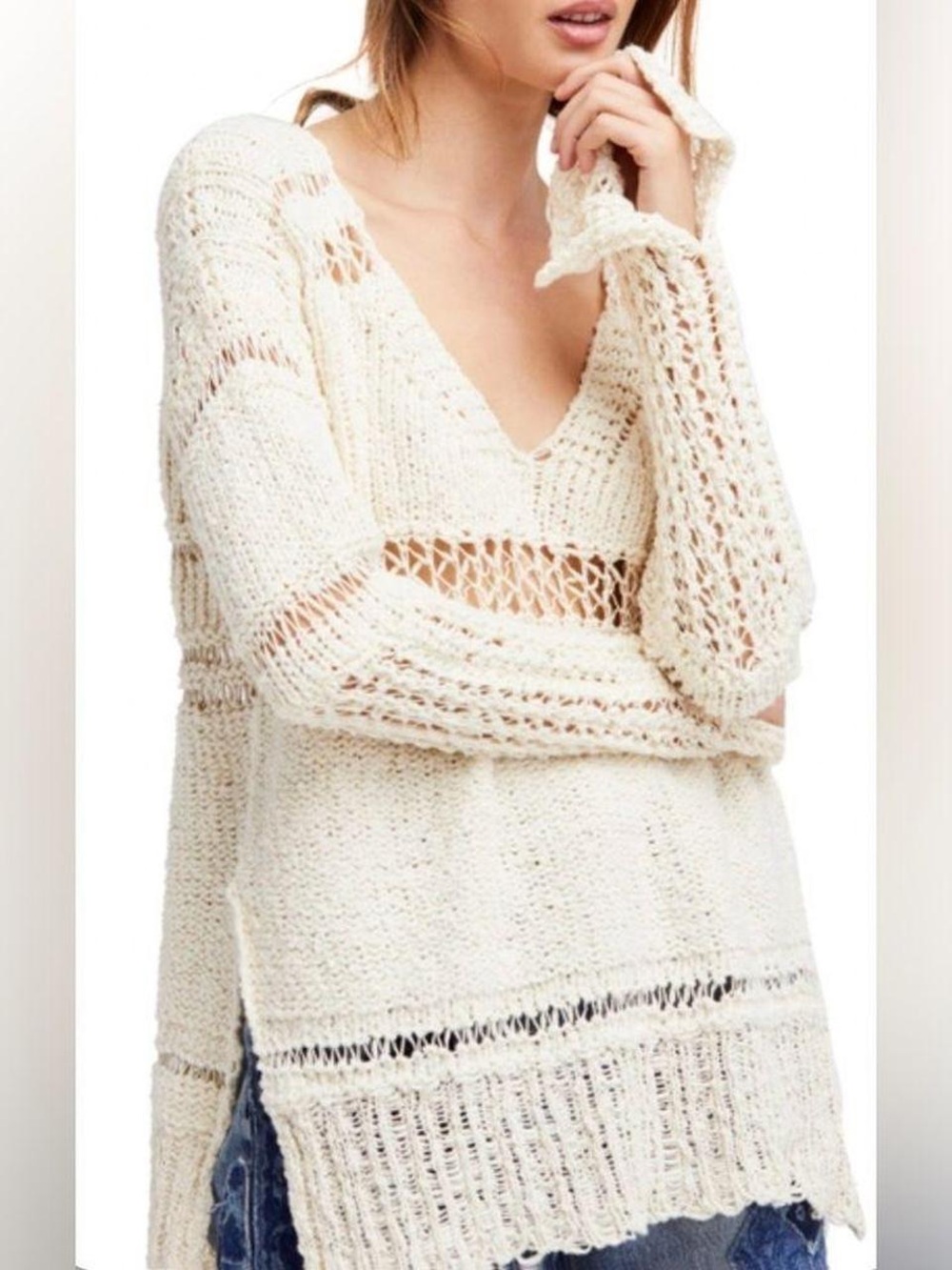 Free People Belong To You sweater in an ivory crochet knit